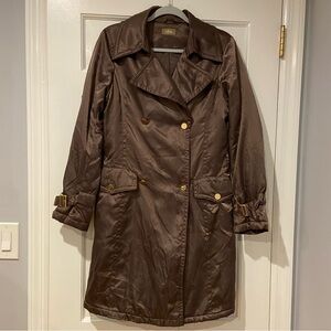 Oltre Brown Satin Shimmer Trench Coat - Size 6